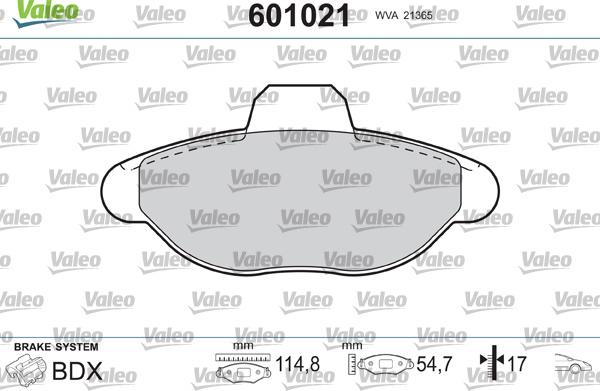 Valeo 601021 - Kit de plaquettes de frein, frein à disque cwaw.fr