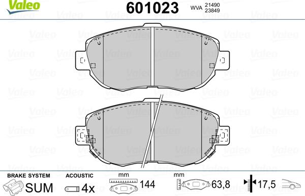 Valeo 601023 - Kit de plaquettes de frein, frein à disque cwaw.fr