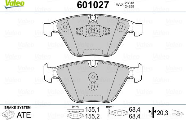 Valeo 601027 - Kit de plaquettes de frein, frein à disque cwaw.fr