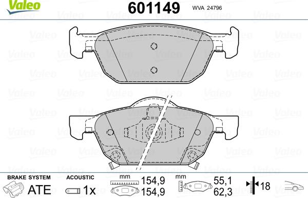 Valeo 601149 - Kit de plaquettes de frein, frein à disque cwaw.fr