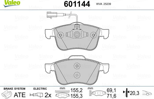 Valeo 601144 - Kit de plaquettes de frein, frein à disque cwaw.fr