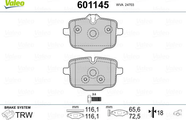 Valeo 601145 - Kit de plaquettes de frein, frein à disque cwaw.fr