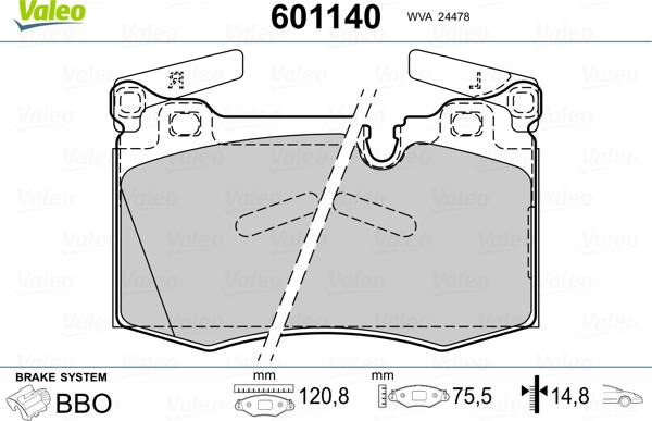 Valeo 601140 - Kit de plaquettes de frein, frein à disque cwaw.fr