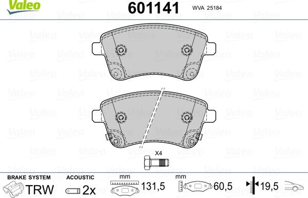 Valeo 601141 - Kit de plaquettes de frein, frein à disque cwaw.fr