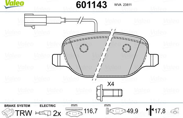 Valeo 601143 - Kit de plaquettes de frein, frein à disque cwaw.fr