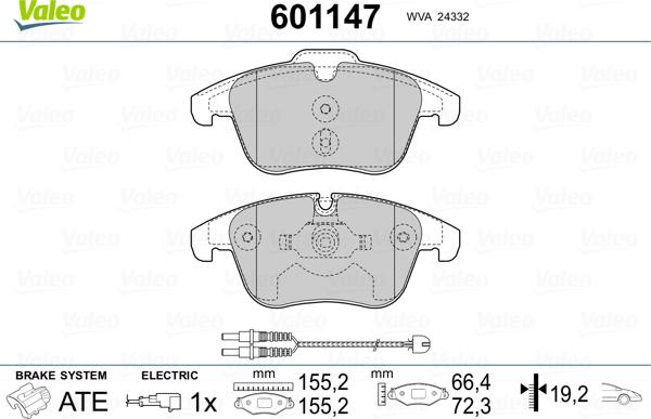 Valeo 601147 - Kit de plaquettes de frein, frein à disque cwaw.fr