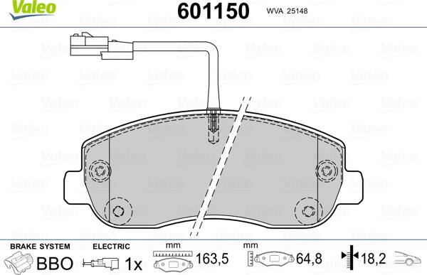 Valeo 601150 - Kit de plaquettes de frein, frein à disque cwaw.fr