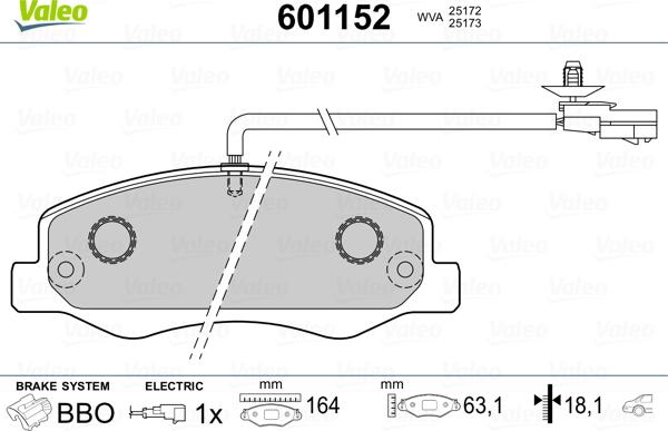 Valeo 601152 - Kit de plaquettes de frein, frein à disque cwaw.fr