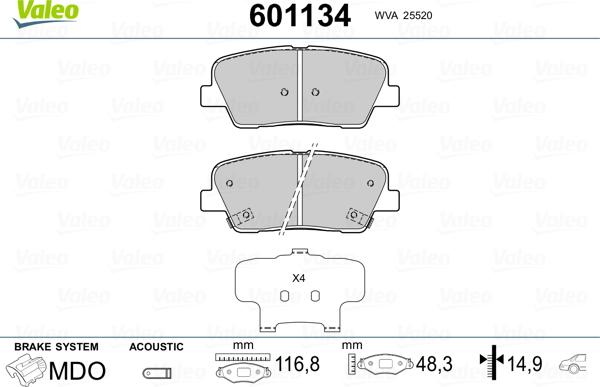 Valeo 601134 - Kit de plaquettes de frein, frein à disque cwaw.fr