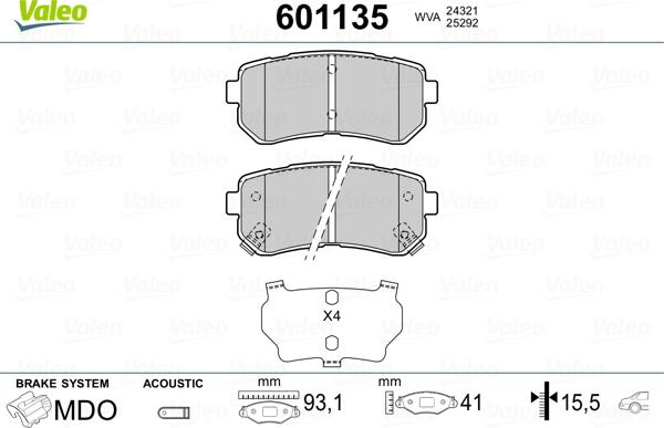 Valeo 601135 - Kit de plaquettes de frein, frein à disque cwaw.fr