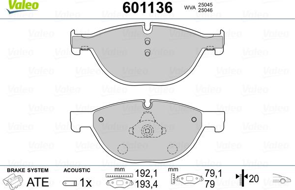 Valeo 601136 - Kit de plaquettes de frein, frein à disque cwaw.fr