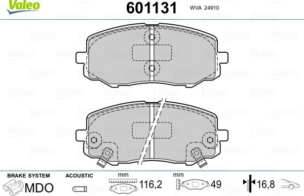 Valeo 601131 - Kit de plaquettes de frein, frein à disque cwaw.fr