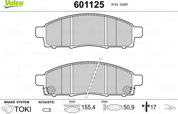 Valeo 601125 - Kit de plaquettes de frein, frein à disque cwaw.fr