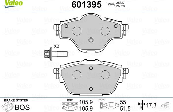 Valeo 601395 - Kit de plaquettes de frein, frein à disque cwaw.fr