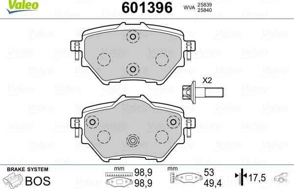 Valeo 601396 - Kit de plaquettes de frein, frein à disque cwaw.fr