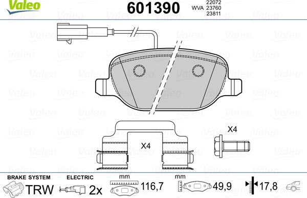 Valeo 601390 - Kit de plaquettes de frein, frein à disque cwaw.fr