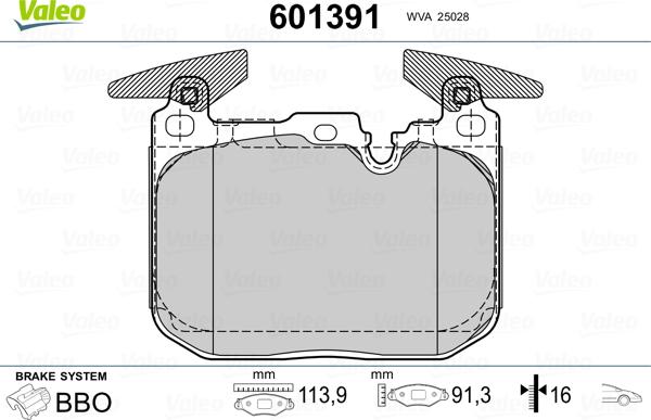 Valeo 601391 - Kit de plaquettes de frein, frein à disque cwaw.fr