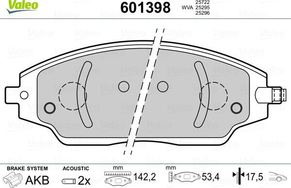 Valeo 601398 - Kit de plaquettes de frein, frein à disque cwaw.fr