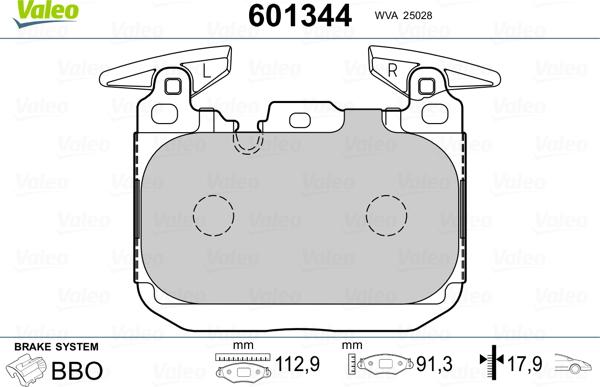 Valeo 601344 - Kit de plaquettes de frein, frein à disque cwaw.fr