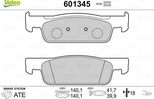 Valeo 601345 - Kit de plaquettes de frein, frein à disque cwaw.fr