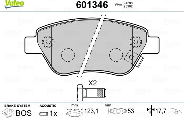 Valeo 601346 - Kit de plaquettes de frein, frein à disque cwaw.fr