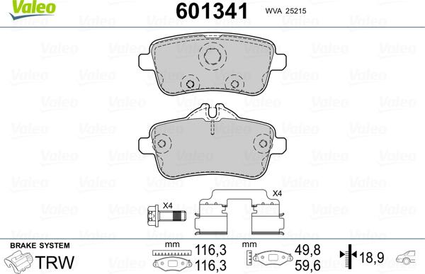 Valeo 601341 - Kit de plaquettes de frein, frein à disque cwaw.fr