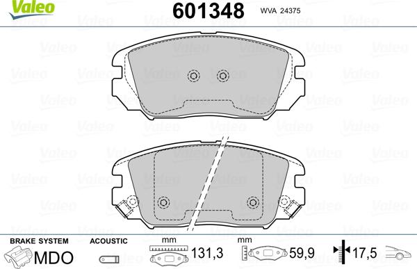 Valeo 601348 - Kit de plaquettes de frein, frein à disque cwaw.fr