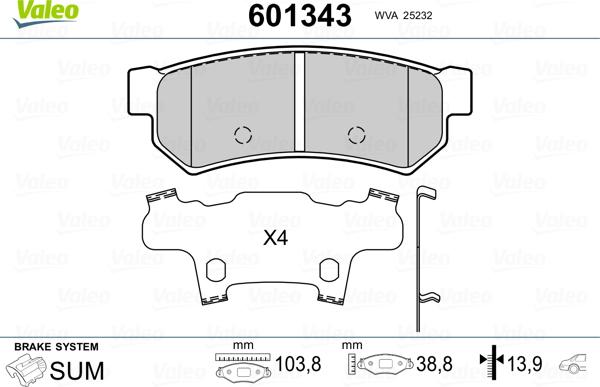 Valeo 601343 - Kit de plaquettes de frein, frein à disque cwaw.fr