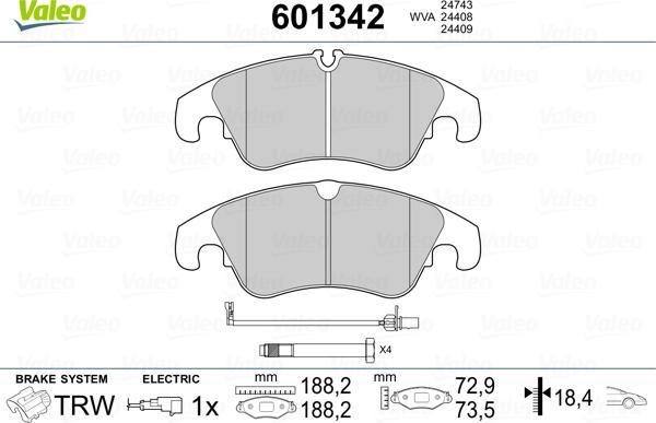 Valeo 601342 - Kit de plaquettes de frein, frein à disque cwaw.fr