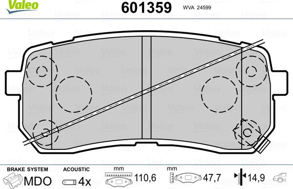 Valeo 601359 - Kit de plaquettes de frein, frein à disque cwaw.fr