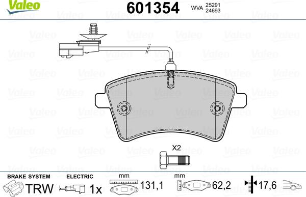 Valeo 601354 - Kit de plaquettes de frein, frein à disque cwaw.fr