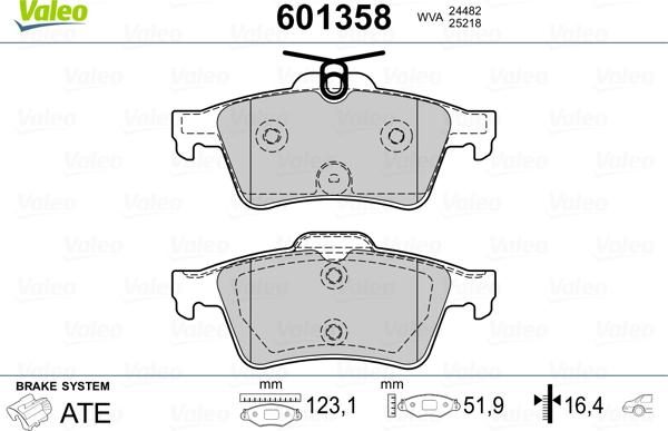 Valeo 601358 - Kit de plaquettes de frein, frein à disque cwaw.fr