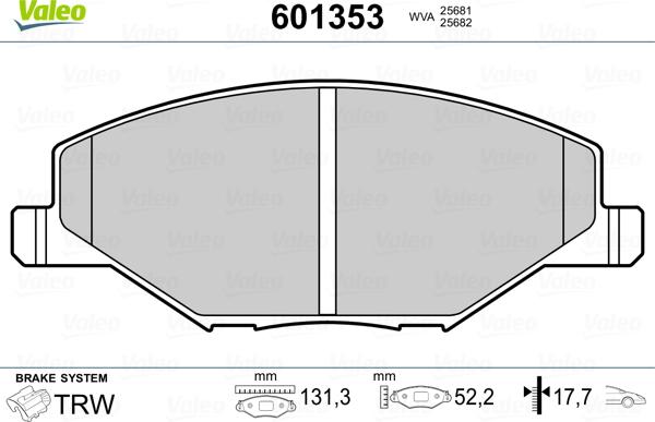 Valeo 601353 - Kit de plaquettes de frein, frein à disque cwaw.fr