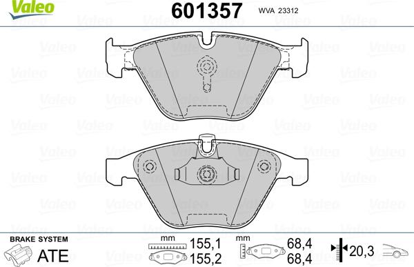 Valeo 601357 - Kit de plaquettes de frein, frein à disque cwaw.fr