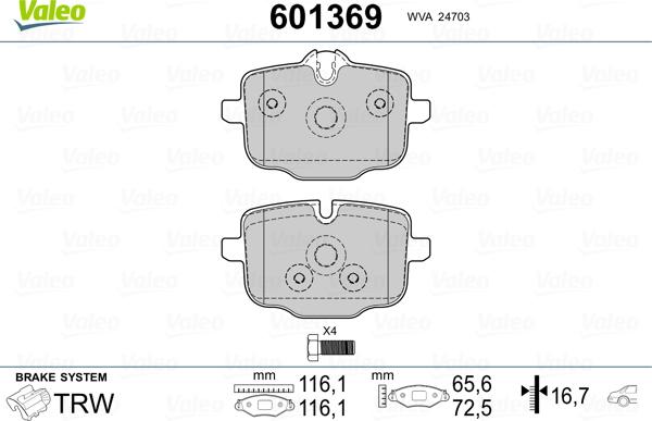 Valeo 601369 - Kit de plaquettes de frein, frein à disque cwaw.fr