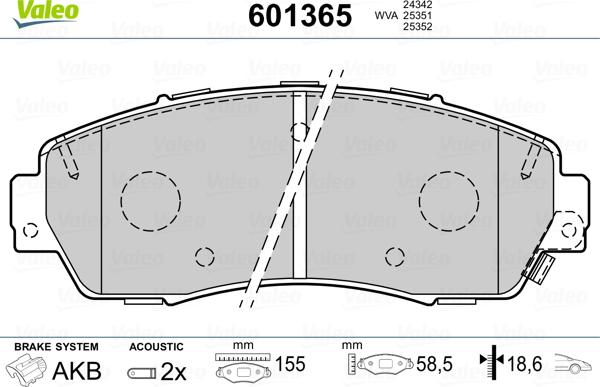 Valeo 601365 - Kit de plaquettes de frein, frein à disque cwaw.fr