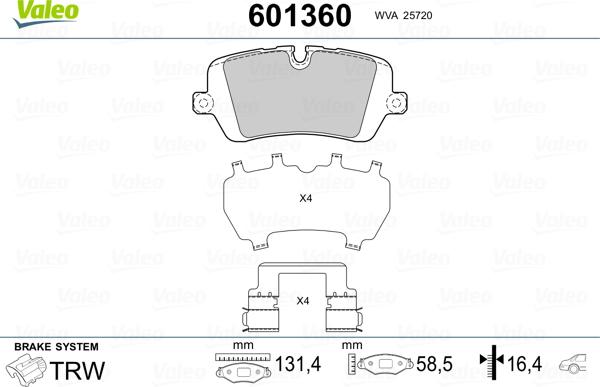 Valeo 601360 - Kit de plaquettes de frein, frein à disque cwaw.fr