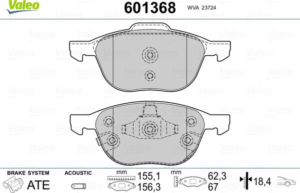 Valeo 601368 - Kit de plaquettes de frein, frein à disque cwaw.fr