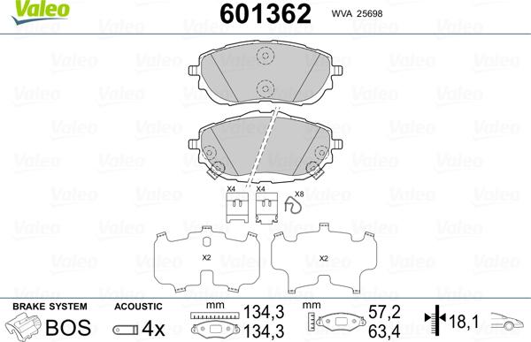 Valeo 601362 - Kit de plaquettes de frein, frein à disque cwaw.fr