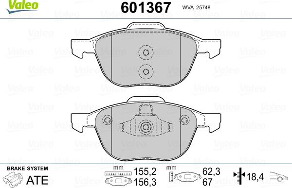 Valeo 601367 - Kit de plaquettes de frein, frein à disque cwaw.fr