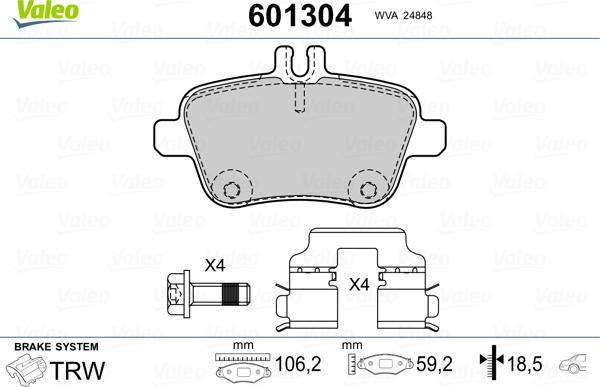 Valeo 601304 - Kit de plaquettes de frein, frein à disque cwaw.fr