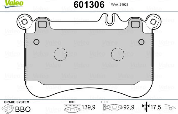 Valeo 601306 - Kit de plaquettes de frein, frein à disque cwaw.fr