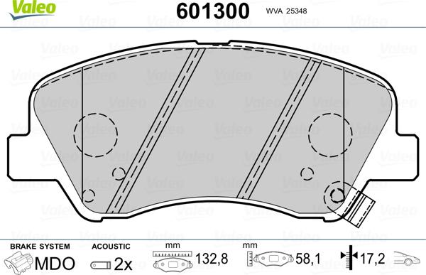 Valeo 601300 - Kit de plaquettes de frein, frein à disque cwaw.fr