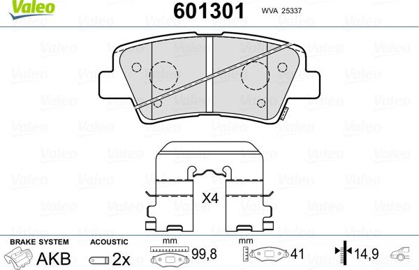 Valeo 601301 - Kit de plaquettes de frein, frein à disque cwaw.fr