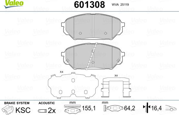 Valeo 601308 - Kit de plaquettes de frein, frein à disque cwaw.fr