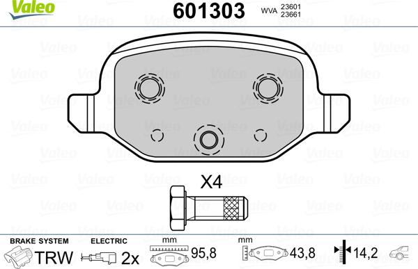 Valeo 601303 - Kit de plaquettes de frein, frein à disque cwaw.fr