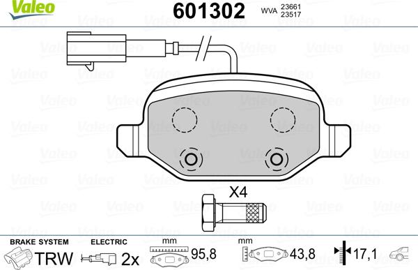 Valeo 601302 - Kit de plaquettes de frein, frein à disque cwaw.fr