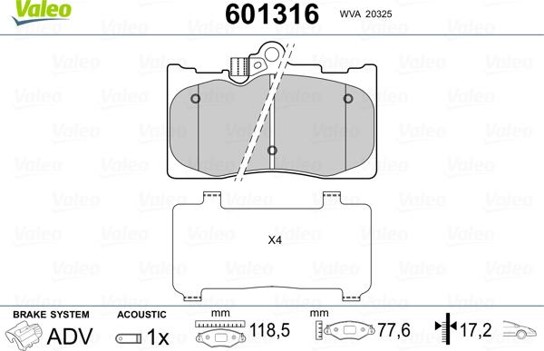 Valeo 601316 - Kit de plaquettes de frein, frein à disque cwaw.fr