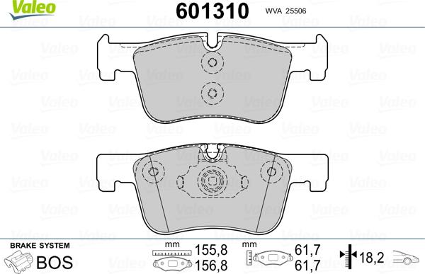 Valeo 601310 - Kit de plaquettes de frein, frein à disque cwaw.fr