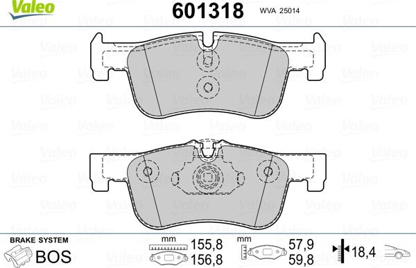 Valeo 601318 - Kit de plaquettes de frein, frein à disque cwaw.fr